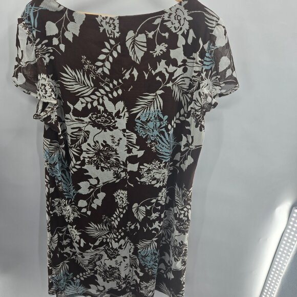 Biyaycda Brown Floral Y2K Sheer Overlay Lined Sleeveless Midi Dress 16W - Picture 2 of 10